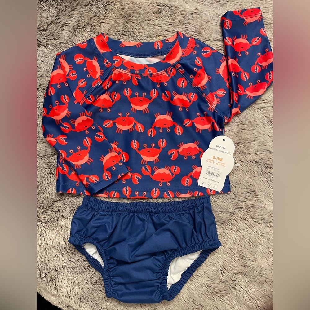 Wonder Nation Unisex Baby Rash Guard and Diaper Cover Swim Set, 2-Piece Sz 6-9 M